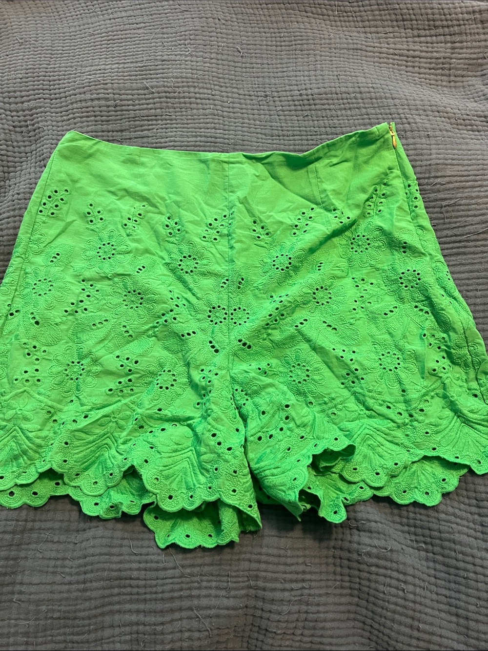 Draper James Green Eyelet Scallop Hem High Waist Shorts